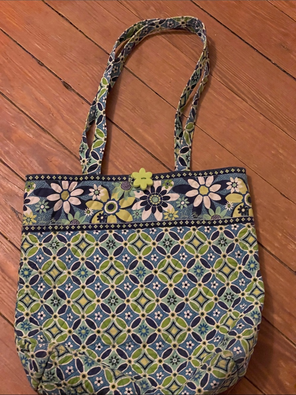 Vera Bradley Navy, Green and Cream Quilted Floral Tote